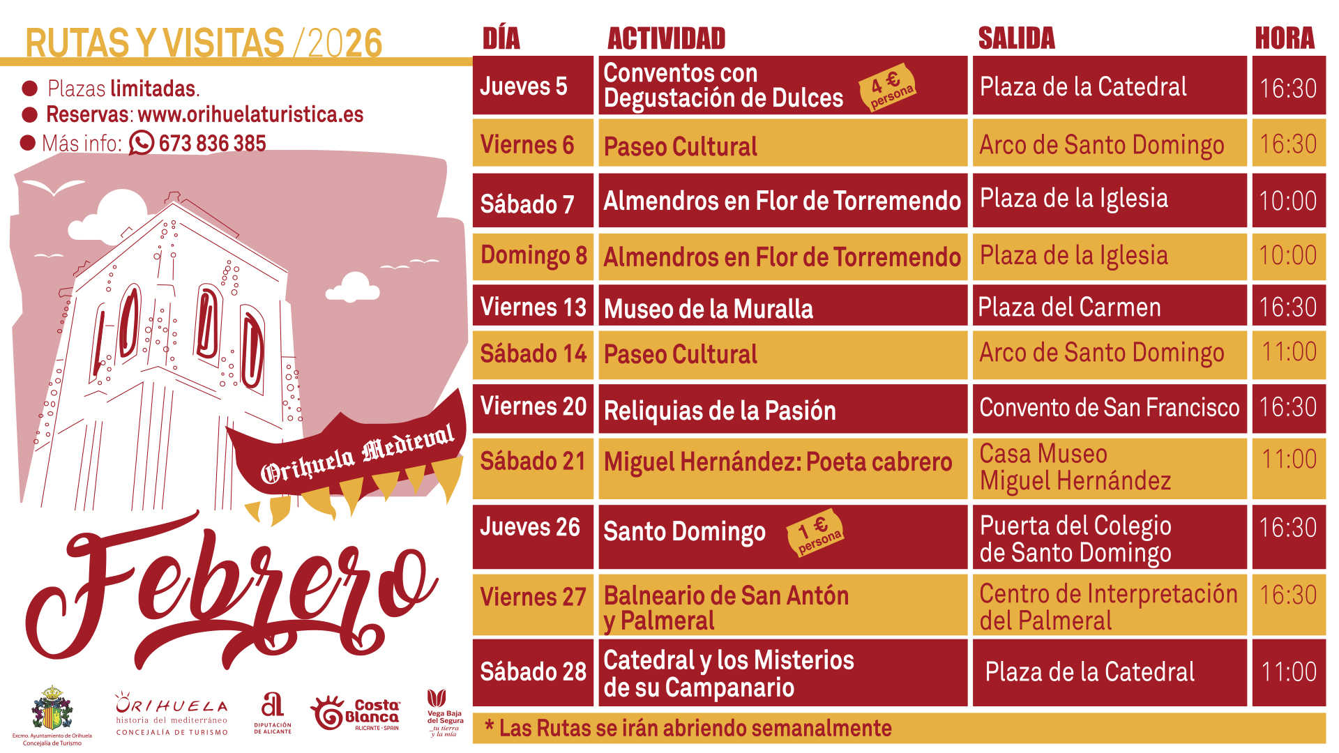 Rutas turísticas de febrero en Orihuela