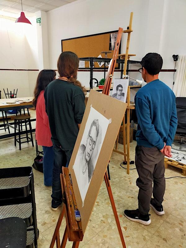 Dibujo de retrato con modelo