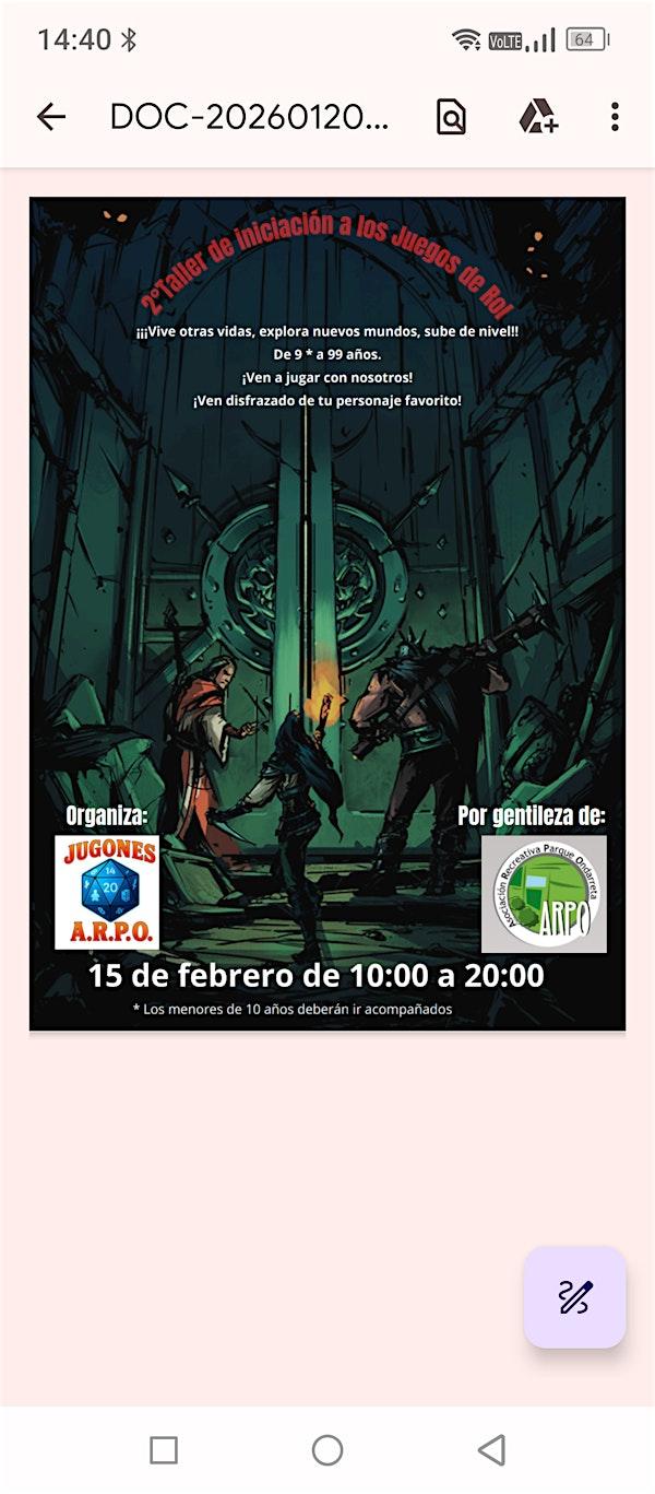 Taller de iniciación a Juegos de Rol