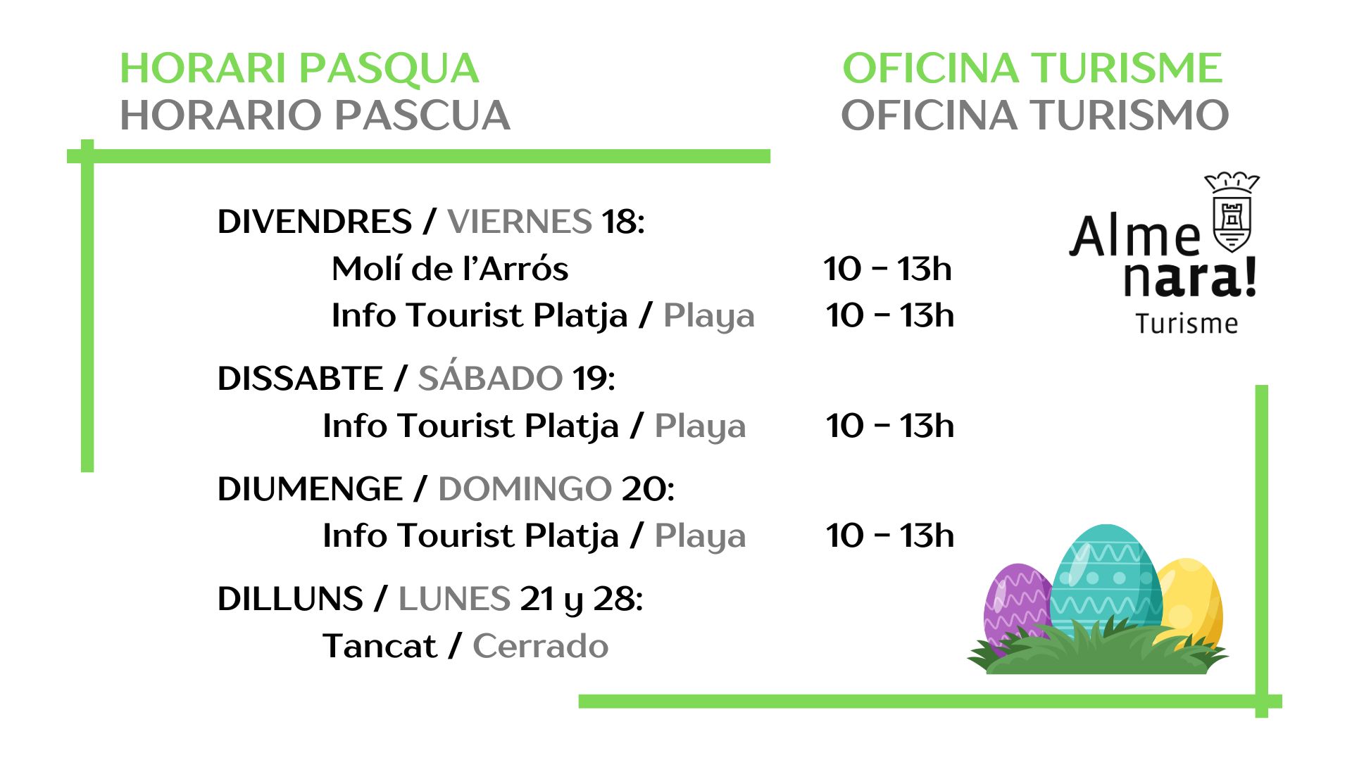 HORARIO DE PASCUA TOURIST INFO PLAYA CASABLANCA DE ALMENARA
