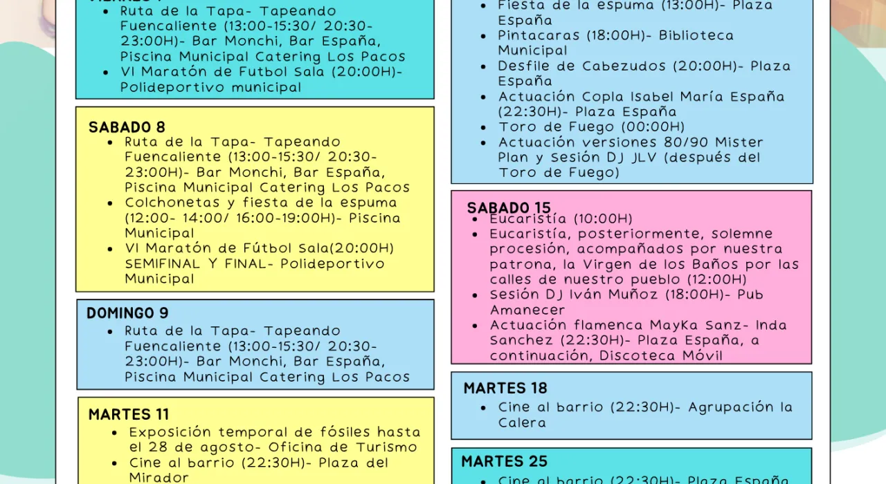 AGENDA CULTURAL Y DE OCIO AGOSTO 2026